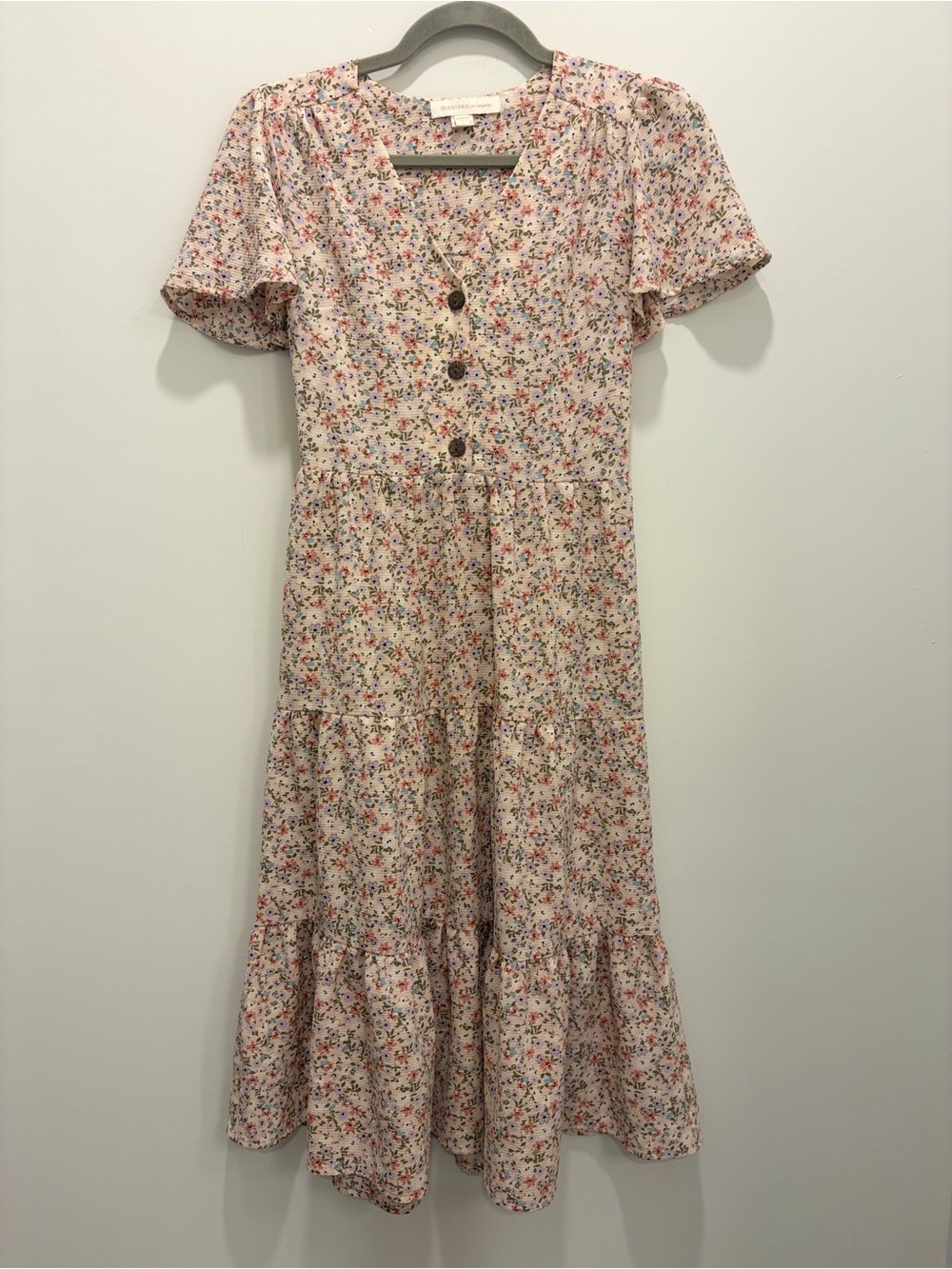 Monteau LA Floral Tiered Midi Dress Small Boho Cottagecore - Picture 2 of 8